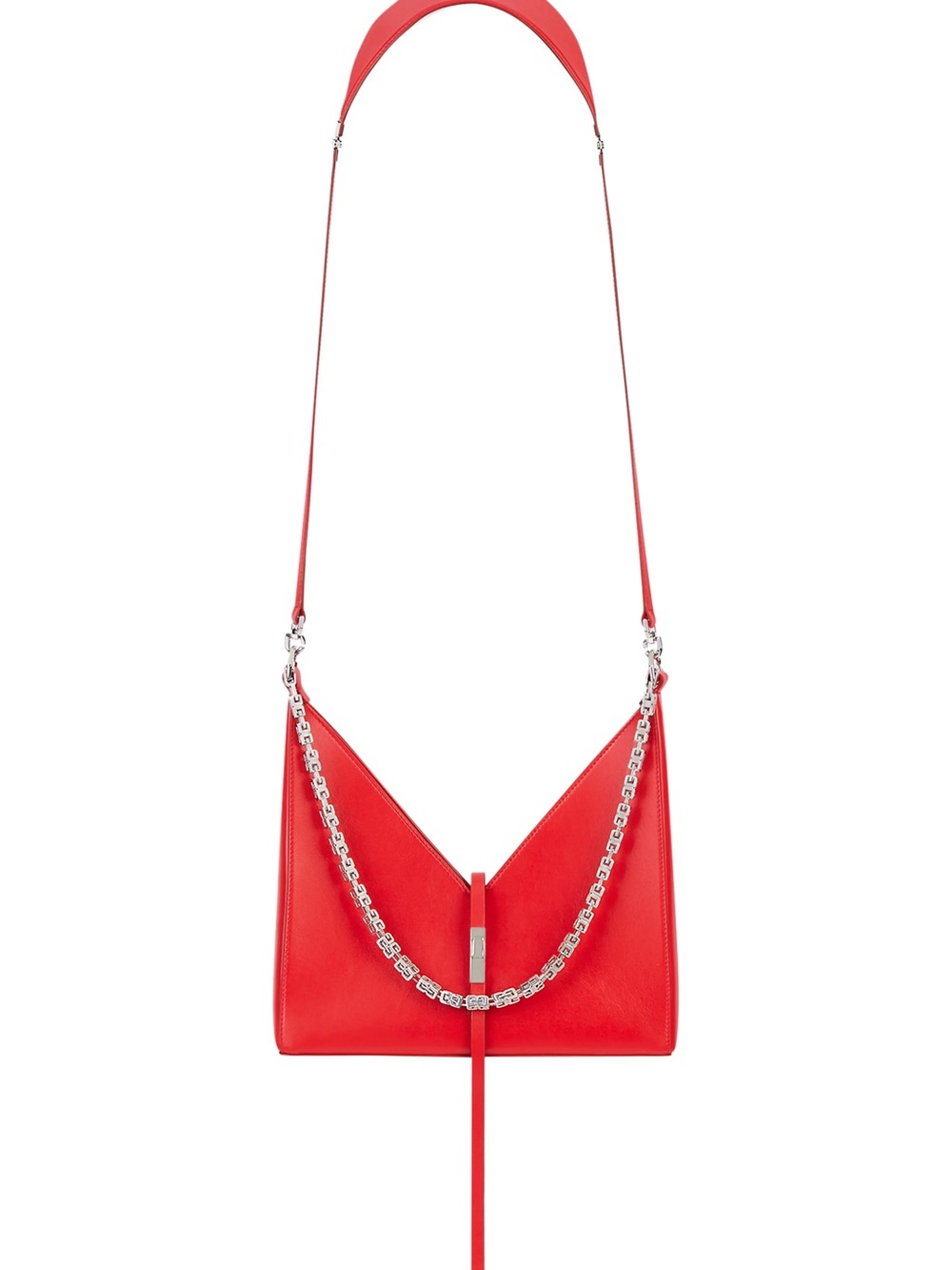 Givenchy Red V-Slit Leather Shoulder Bag with Silver Chain
